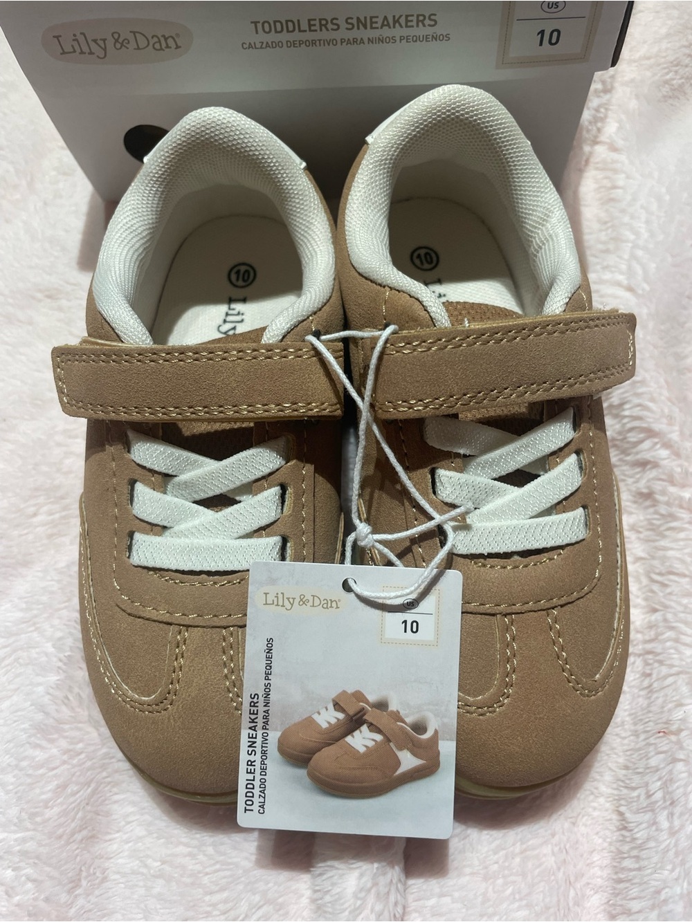 NWT Lily & Dan Tan and White Velcro Toddler Sneakers